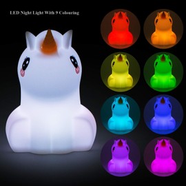 Tianhaixing Night Light for Kids Silicone Unicorn Night Light 9 Colors Baby Light Bedside Lamp Rechargeable Remote LED Children Night Light for Toddlers/Boys/Girls/Adults/Bedroom/Bathroom/Outdoor