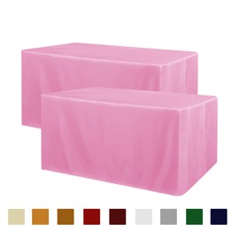 Obstal 2 Pack Table Clothes for 6 Foot Rectangle Tables - Water Resistant Washable Fabric Polyester Rectangle Table Cover Protector for Wedding, Banquet and Trade Shows, 72L x 30W x 30H Inches, Pink