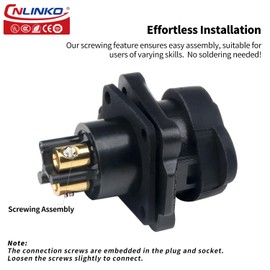 CNLINKO LP-12 3-Pin Waterproof Connector, Screw Design Round Connector, IP68 Quick Plug Aviation Connector, PIN Split Connector M12 Flange Socket (LP-12 3 Pin)