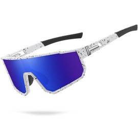 Polarized Sunglasses for Men Women, Cycling Glasses Sport Sunglasses, Windproof UV400 Baseball Sunglasses for Running, Golf, Fishing (White Frame Blue Lenses)