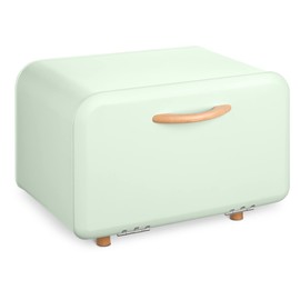 Navaris Bread Box - Metal Bread Bin Storage Tin with Front Opening Drop Down Door for Kitchen Counter or Shelf - Breadbox Container - Mint Green
