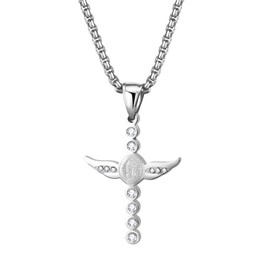 Oidea Virgin Mary Necklace for Women: Silver Tone Rhinestones Angel Wings Prayer Pendant Stainless Steel Cross Necklace Religious Catholic Jewelry Gifts