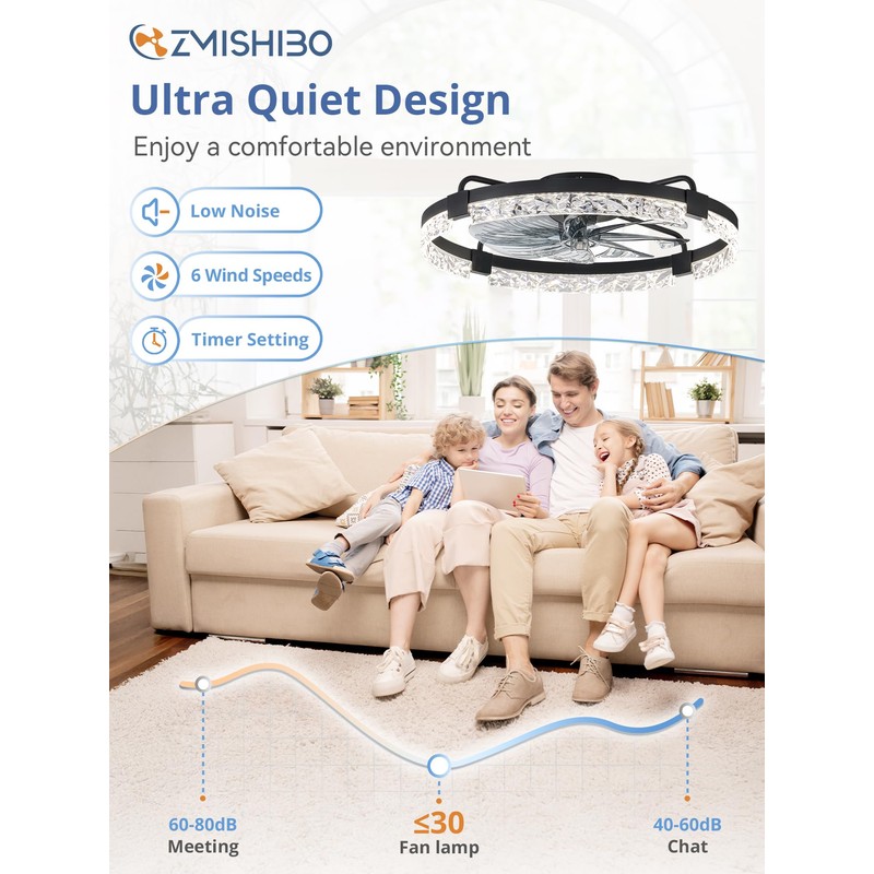 ZMISHIBO Ceiling Fans with Lights and Remote, 24 Inch Flush