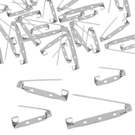 50 Pcs Brooch Pins, 4-Size Pack of Safety Pins, Silver Secure Back Clasp with Back Bar Fastener (50)