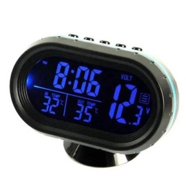 Digital Car Thermometer Voltmeter DC 12-24V 4 in 1 Clock for Car Indoor Outdoor Digital Display LCD Clock (Blue)