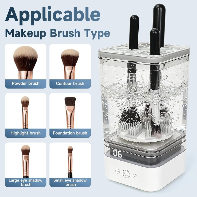 Automatic Electric Makeup Brush Cleaner with Deep-Cleaning Silicone Scrubbers, USB