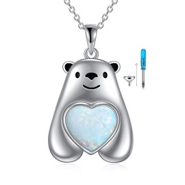 ZPMMPZ Bear Urn Necklace 925 Sterling Silver Polar Bear Urn Pendant Necklace Opal Ashes Cremation Jewelry Gifts for Women