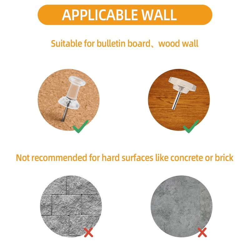 Noqlyur 100-Pack Heavy-Duty Tacks and Push Pins – Clear Flat-Head