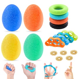GZLCEU 12-Piece Hand Trainer Set, 6 x 4.3 cm Egg Shaped Grip Balls, Anti-Stress Ball with 5 Finger Massage Rings for Strengthening Hand and Finger Pressure Relief
