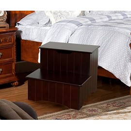 KB Designs - Obert Wood Bedroom, Bathroom and Kitchen Step Stool with Storage, Cherry