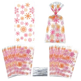 SaktopDeco - 100 bolsas de celofán de copo de nieve rosa de 5 x 11 pulgadas, bolsas de celofán de colores para fiestas de día festivo