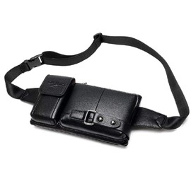 Men's Leather Sling Bag,Chest Shoulder Backpack, Water waterproof Crossbody Bag (Black, Medium)