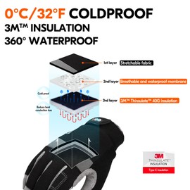 Vgo... 1Pair 5℃/41°F Winter Waterproof Work Gloves Men,Cold Weather Safety Work Gloves,Cold Storage or Freezer Glove, Touchscreen(Black,M,SL7584FLWP)