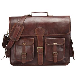 Hulsh 18 Inches Leather laptop bag for men and women| Dark Brown Genuine leather briefcase bag for men Vintage Look Handmade leather messenger bag for men 17 inch Laptop fits Perfectly Unique & Classy