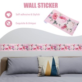 Gadpiparty 30Meters Peel and Stick Wallpaper Border Pink Rose 3D Decorative Floral Molding Waterproof Wallpaper Border PVC Tiles Decor Sticker for Wall Covering Kitchen Bathroom Bedroom