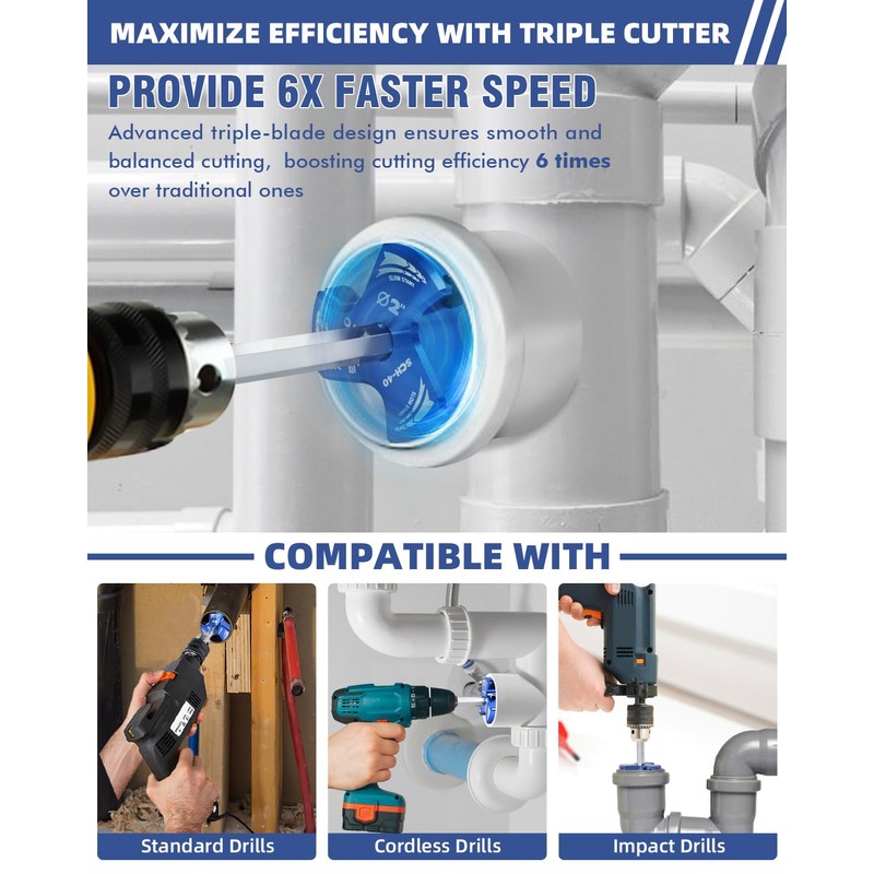 ERAYCO Triple Blade PVC Pipe Reamer 1-1/2 Inch, Plastic Pipe