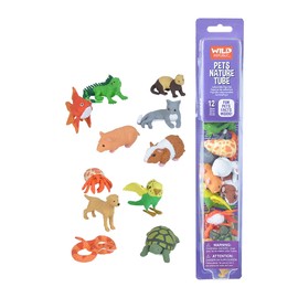 WILD REPUBLIC Pets Figurines Tube, Turtle, Guinea Pig, Snake, Hamster, Hermit Crab, Yellow Lab, Ferret, Iguana, Rabbit, Parakeet, Gold Fish, Grey Cat (20821)