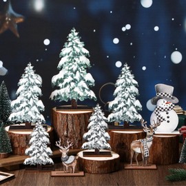 Meanplan 8 Pcs Wooden Christmas Decorations Christmas Tree Elk Snowman Wooden Table Sign Xmas Tree Table Centerpiece Winter Rustic Standing Tiered Tray Block Decoration for Mantel Fireplace Tabletop