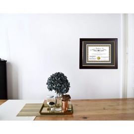 Creative Picture Frames 12x15 Mahogany Diploma Frame with Gold Rim Including Black Mat Glass and Installed Wall Hangers | Frame Holds 16x20 Media without Mat