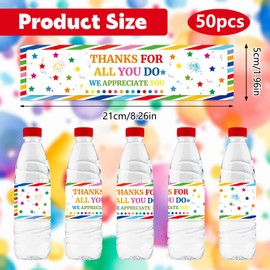 URROMA 50 Pcs Water Bottle Labels Colorful Stripes Thank for All You Do Waterproof for Wedding Birthday Graduation Baby Shower