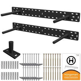 Hungsmart 2 x 22 inch Real XL Heavy Duty Floating Shelf Brackets Designed for Long Custom Shelves, Hidden Floating Shelf Hardware, Perfect for Heavy Load in Kitchen, Garage, Mantle (4 inch Rod) Black