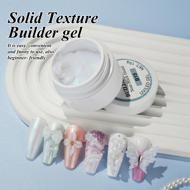 EODCI Aurora Builder Gel for Nails,White Glitter Pearl Hard Gel