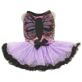 Pawpatu Sparkly Purple Butterfly Dog Costume Dress with Tulle Skirt (Small)