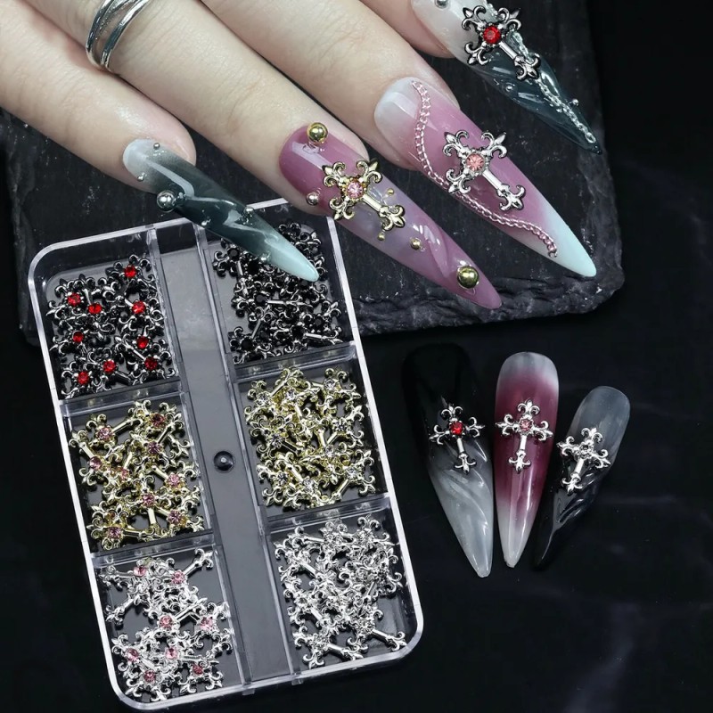 3d Cross Nail Art Zircon Embedded Retro Alloy Rhinestones Color