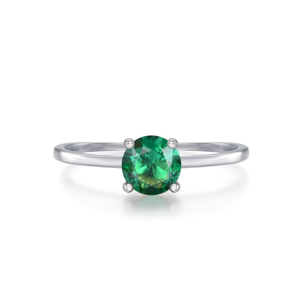 Ladies Sterling Solid 925 Silver Emerald Solitaire Ring K L