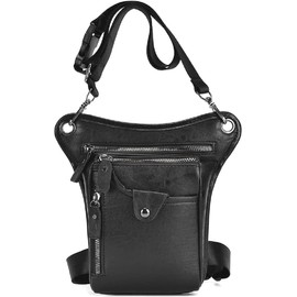 Vintage Leather Waist Pack Drop Leg Bag for Men Belt Hip Bum Bag (Black, 15 * 4 * 23cm)