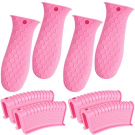 Patelai 8 Pcs Silicone Pot Holders Cast Iron Handle Cover Heat Resistant Pot Handle Covers Potholder Non Slip Reusable Pan Sleeve for Frying Pan Kitchen Supplies(Pink)