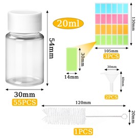 TXXATX Pack of 55 Small Plastic Bottles 20 ml Small Bottles for Filling Travel Bottles with Screw Cap Reusable Sample Bottles with Sheet Labels for Travel Camping