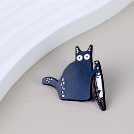 Crazy Black Cat Enamel Pin, Funny Black Cat With Knife Brooch, Cute Kitten Mama Pin Badges, Humor Meow Meme Brooches, Sassy Kitten Mommy Badge, Funny Meow Mama Gift For Backpacks Bags Jackets