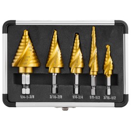 IRONANT Step Drill Bits, 5PCS Spiral Grooved HSS Titanium Step Drill Bit Set, 50 Sizes High Speed Steel Step Bits for Metal with Aluminum Case