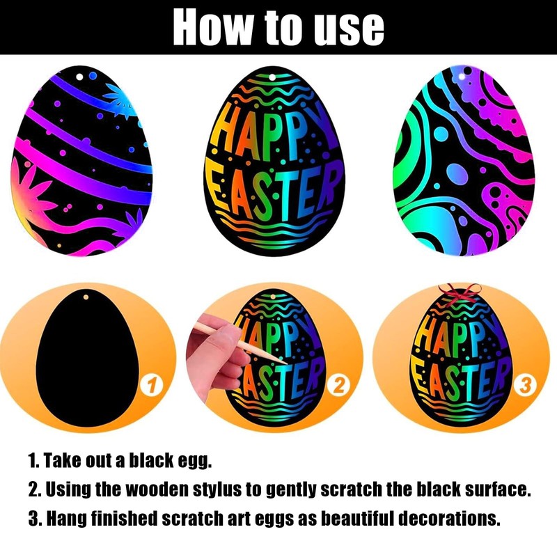 AUXHCYL 30Pcs Easter Scratch Art, Egg Decorations Papers,Easter Crafts for