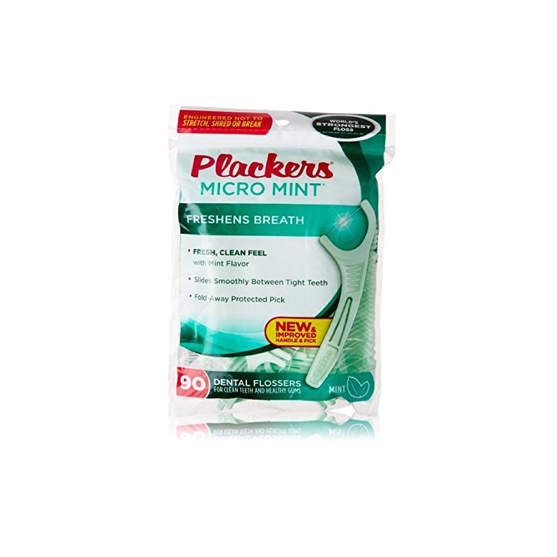 Plackers, Micro Freshens Breath Dental Flossers 90 Each, Mint, 1