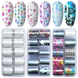AddFavor Transfer Nail Foil Flower Holographic Sliver White Lace Nail Art Sticker Decals Transfer Foils for Women Girls, 30 Roll