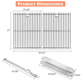 Grill Parts for Nexgrill 5 Burner 720-0888 720-0888N 720-0888A,4 Burner Nex-grill 720-0830H 720-0830 Stainless Steel Cooking Grates, Heat Plates, Burner Replacement Kit for Home Depot Nex grill
