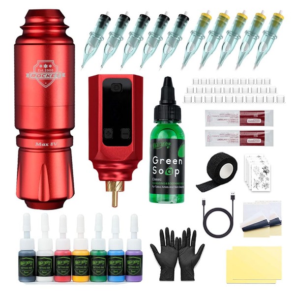 Rocket Rotary Pen with Rainbow Battery tattoo kit build in