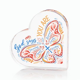 Christian Gifts for Women, Inspirational Butterfly Acrylic Heart Decor with Bible Verses, Religious Spiritual Gifts for Mom Sister Female Coworker Birthday Mother’s Day Gift (Pink)