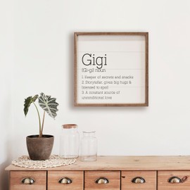 Kendrick Home Gigi Gifts - Gigi Definition White Hardwood Wall Art, Mothers Day Gift for Grandma Gigi from Grandkids, Best Gigi Gift for Grandmother and Great Grandma, New Granny Presents, 4" x 4"
