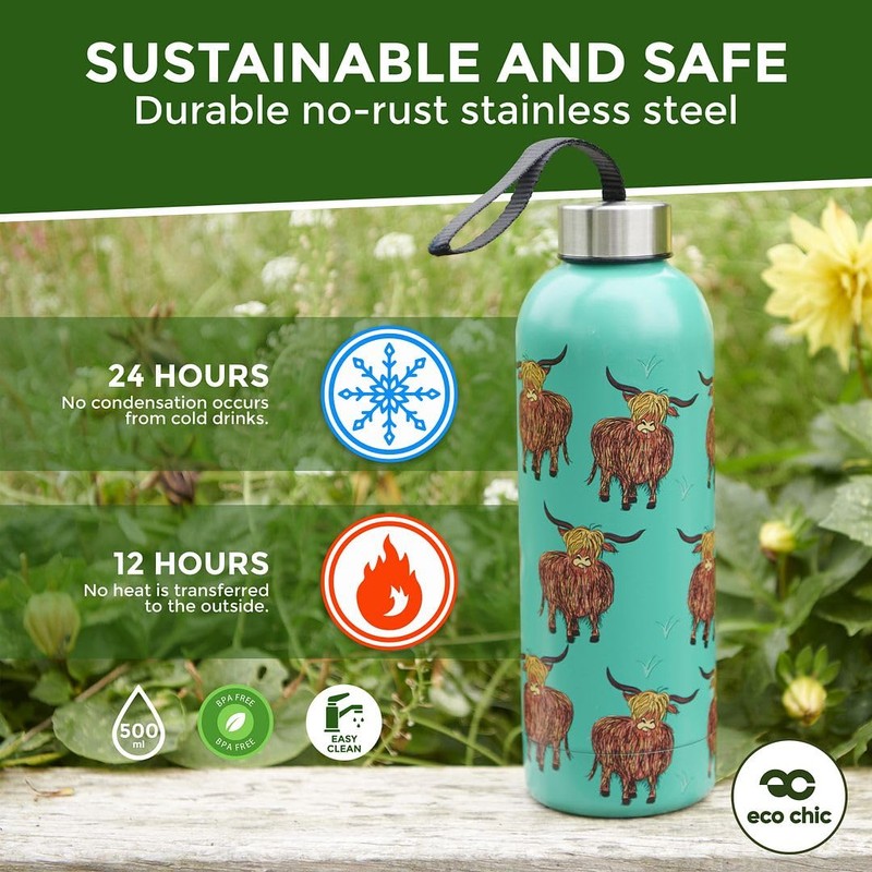 ECO CHIC Reusable Thermal Bottle Stainless Steel Leakproof Insulated Water