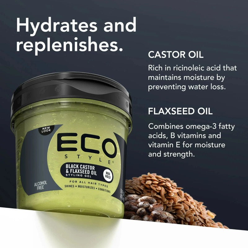 Eco Style Black Castor & Flaxseed Oil Hair Styling Gel,32