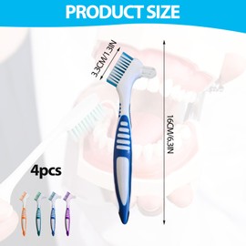 keyxer 4 Stück Leicht Prothesenzahnbürste & Zahnprothesen Bürste Set – Doppelseitige Denture Brush mit Mehrschichtborsten für Effektive Reinigung, Ergonomisch & Tragbar (4 Farben)