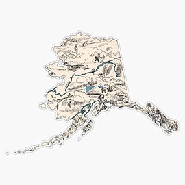 Alaska Vintage Picture Map Bumper Sticker Window Vinyl Decal 5"