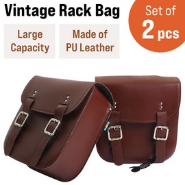 Japard Retro Bicycle Rack Bag, 2 Pcs Leather Pannier Rear Rack Bike Bags, Robust Rear Seatpost Bag for Vintage Bicycle Saddle Rack, Brown