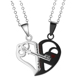 [MUCKLILY] 1 Pair Key Couple Necklaces Matching Look Couple Jewelry Couple Necklaces for Boyfriend and Girlfriend.Heart Shape Stainless Steel Lovers Puzzle, Stainless Steel, No Gemstone