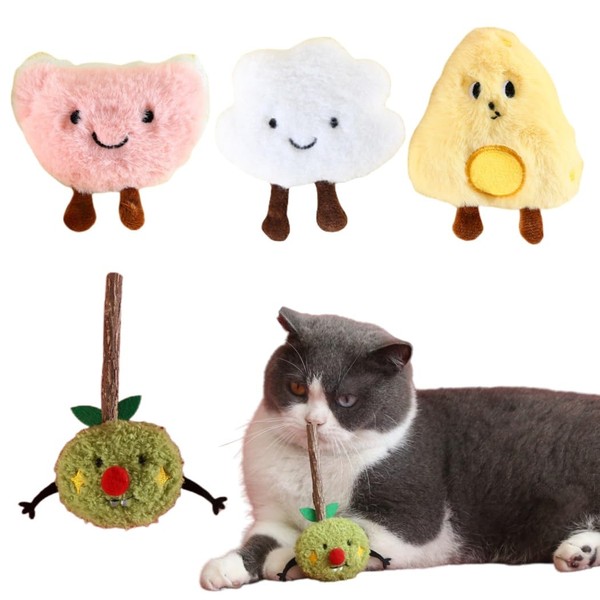 4PCS Cat Catnip Toys for Indoor Cats, Plush Cat Chew