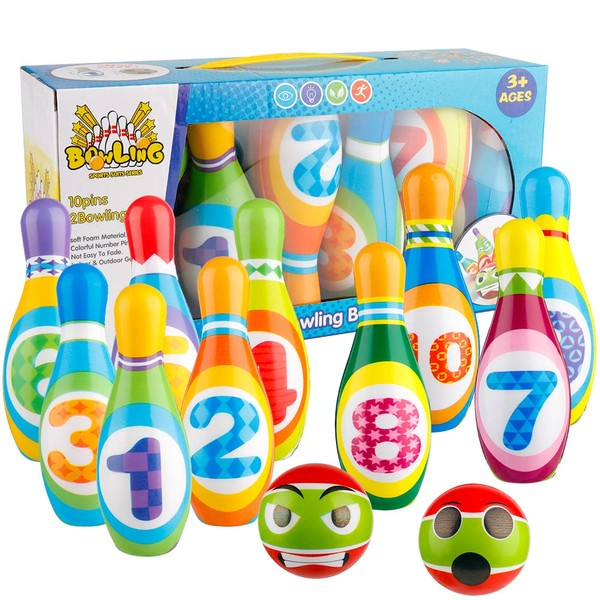 Furado Kids Bowling Set, Skittles Game for Kids with 10 Bowling Pins and 2 Balls, Indoor & Outdoor Games Set for Family Games, Educational Toy Mini Bowling Set for Boys Girls 3+ Years Old