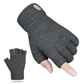SUTIYO Fingerless Gloves Men Women Cashmere Knitted Gloves Warm Without Fingers Fingerless Gloves Winter Gloves Work Driving Cycling Sports, dark grey